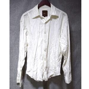 Roar Mens Large White Textured Western Shirt Button Front Distressed Hem